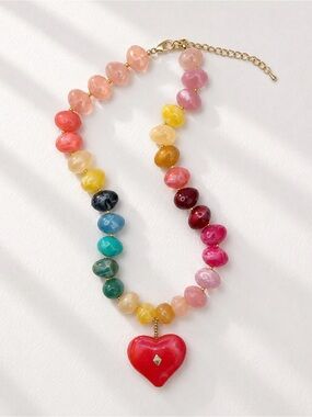 Multicolor Heart Pendant Beaded Necklace - Women Jewelry